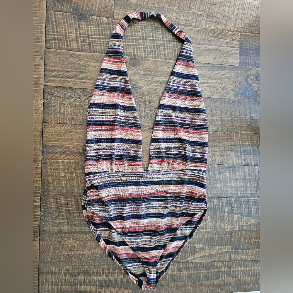 Super Sexy Lowcut Urban Outfitters Striped Multicolor Bodysuit.